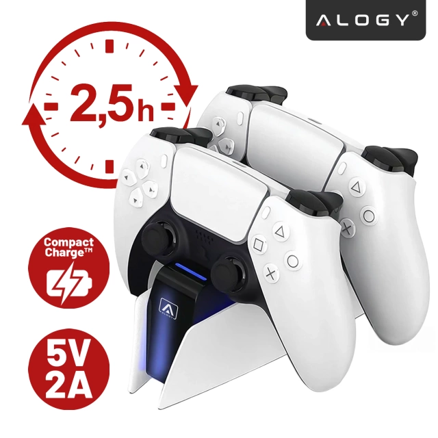 Alogy Podwójna stacja dokująca ładująca do kontrolera Pada do PlayStation 5 PS5 do 2 Padów Biała