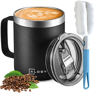 Alogy Kubek termiczny z uchwytem Thermal Mug otwierana pokrywka stalowy zimno i ciepło Czarny