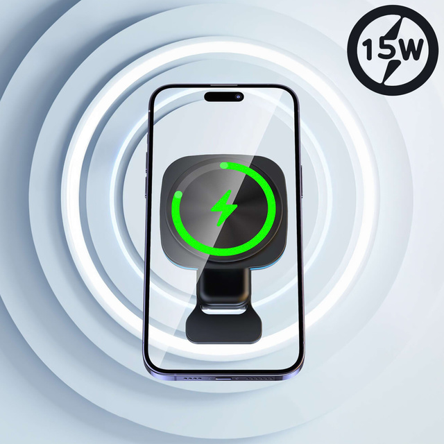 Alogy Uchwyt samochodowy na kratkę z ładowarką Mag Safe 15w do iPhone LED PD QC 3.0 do kratki wentylacyjnej auta czarny