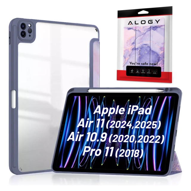 Etui hybrydowe z miejscem na rysik do Apple iPad Air 11" gen 7/6/5/4 | iPad Pro 11" 2018 Alogy Hybrid Book Cover Case Marble Fioletowe