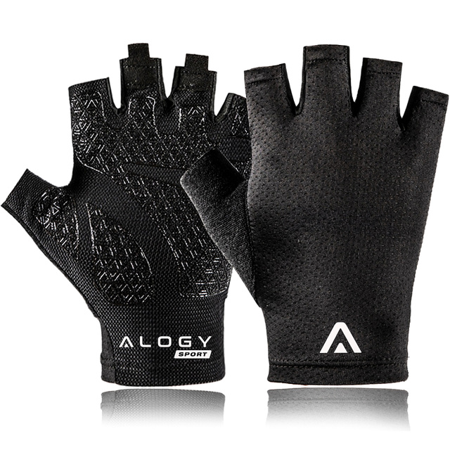 Alogy Rękawiczki rowerowe M krótkie bez palców męskie damskie Unisex sportowe na rower na MTB Gravel Kross Czarne