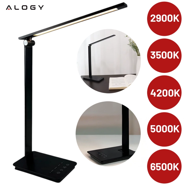 Lampka biurkowa LED składana Alogy Desk LED Lamp z gniazdem USB z możliwością ładowania Czarna