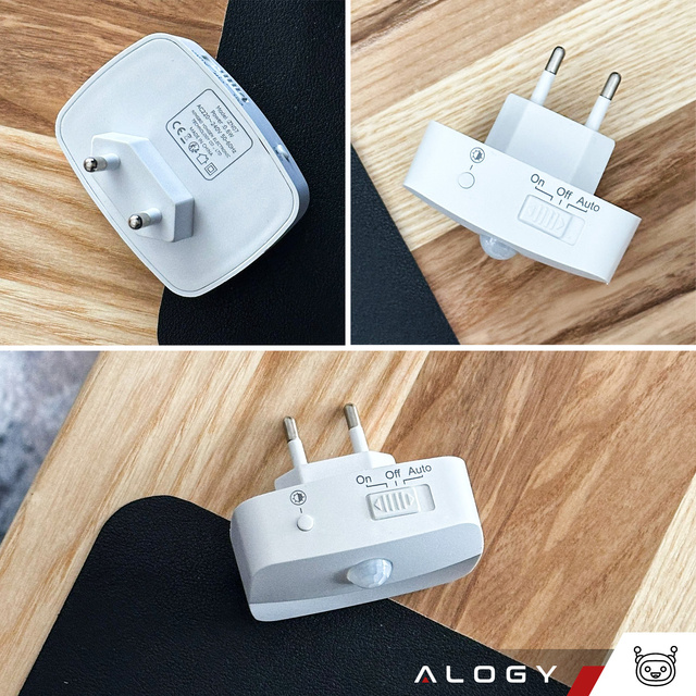 2x Alogy Lampka nocna z czujnikiem ruchu LED Night Light 3 barwy światła do gniazdka EU Biała