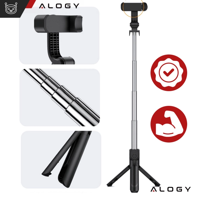 Selfie stick Alogy Tripod Stand Uchwyt ze statywem na telefon z pilotem Bluetooth Czarny