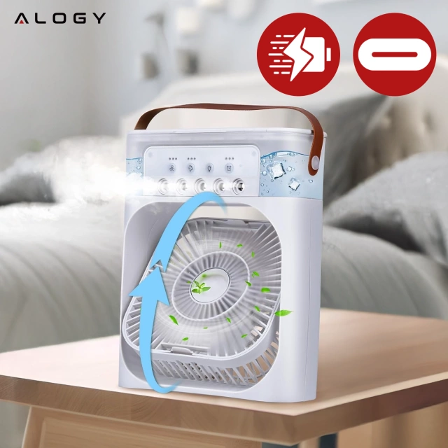 Wentylator Alogy DeskBreeze™ wiatrak biurkowy 3w1 stojący mały cyrkulator z nawilżaczem powietrza timerem i podświetleniem LED 4800mAh USB-C