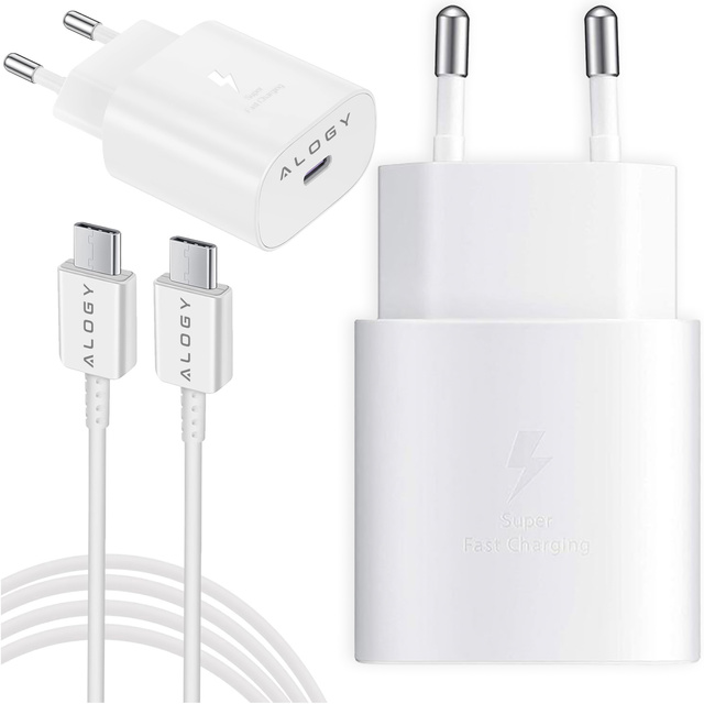 Alogy Ładowarka sieciowa USB-C typ C PD Premium szybka 45W 3A + Kabel Type-C 1M Biała
