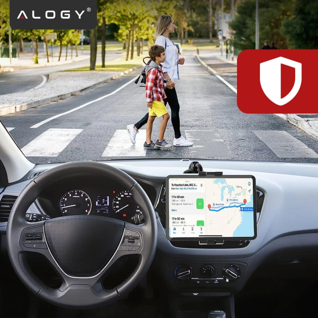 Uchwyt samochodowy na tablet telefon 4–13" – długie regulowane ramię, montaż na kokpit i szybę, stabilny i uniwersalny – Alogy SteadyRide™ Czarny