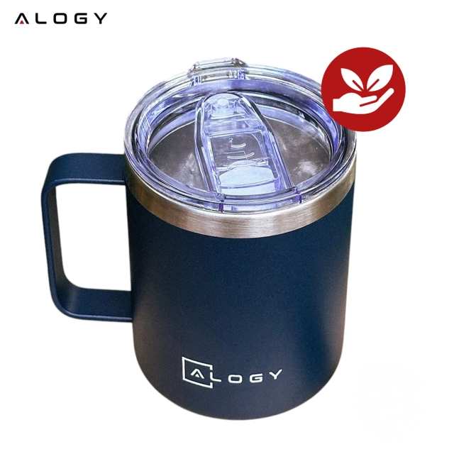 Alogy Kubek termiczny z uchwytem Thermal Mug otwierana pokrywka stalowy zimno i ciepło granatowy