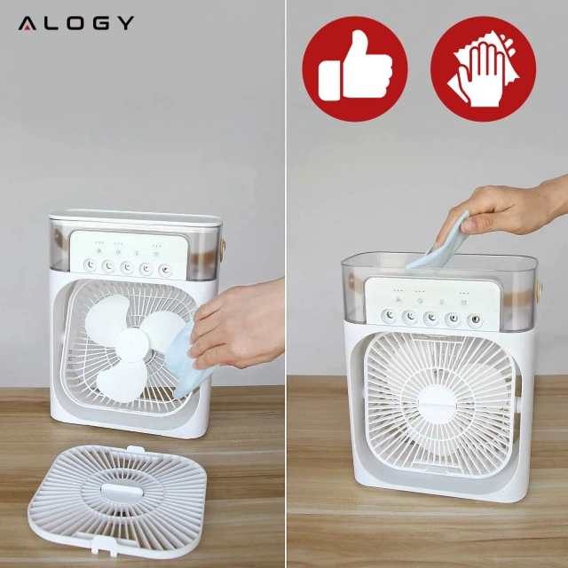 Wentylator Alogy DeskBreeze™ wiatrak biurkowy 3w1 stojący mały cyrkulator z nawilżaczem powietrza timerem i podświetleniem LED 4800mAh USB-C