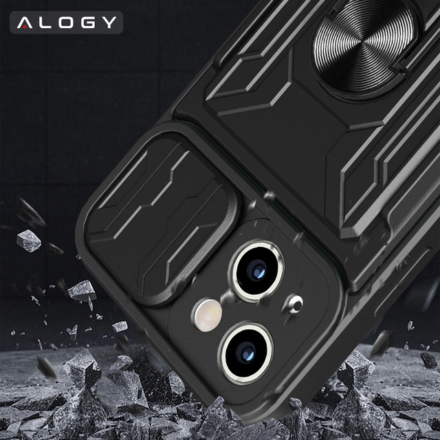 Alogy Camshield Stand Ring Wallet Etui pancerne z osłonką na aparat i miejscem na karty do Apple iPhone 14 czarne