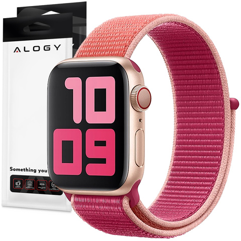Alogy Nylon Strap Pasek z rzepem do Apple Watch 1/2/3/4/5/6/7/8/SE/Ultra (42/44/45/49mm) Różowy