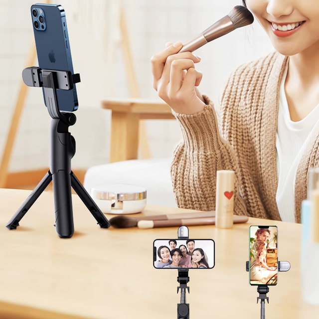 Alogy Uchwyt Bezprzewodowy Selfie Stick Bluetooth składany Tripod Mini statyw do telefonu z lampką LED