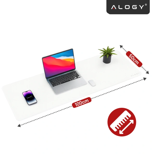 Podkładka na biurko 100×50 cm – antypoślizgowa mata ochronna z eleganckiej ekoskóry PU, pod mysz i klawiaturę, stylowa i trwała – Alogy WorkMat™ Biała