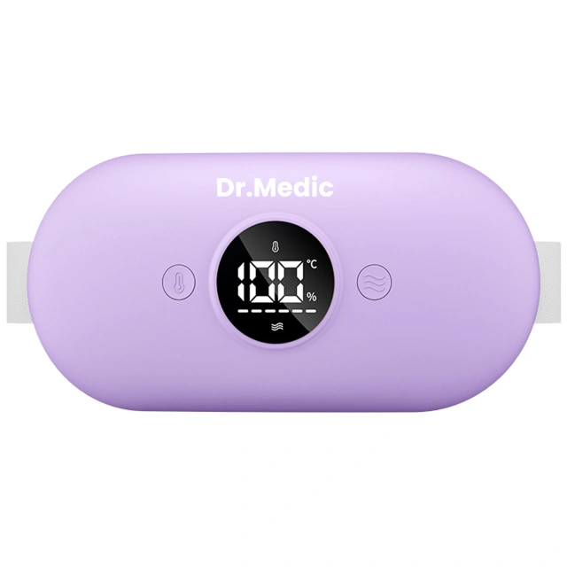 Pas Grzejący z Masażerem na okres i plecy - przeciwbólowy, ciepło + wibracje, 6 poziomów intensywności, akumulator 1800 mAh - Dr.Medic ThermoPulse™ Fioletowy