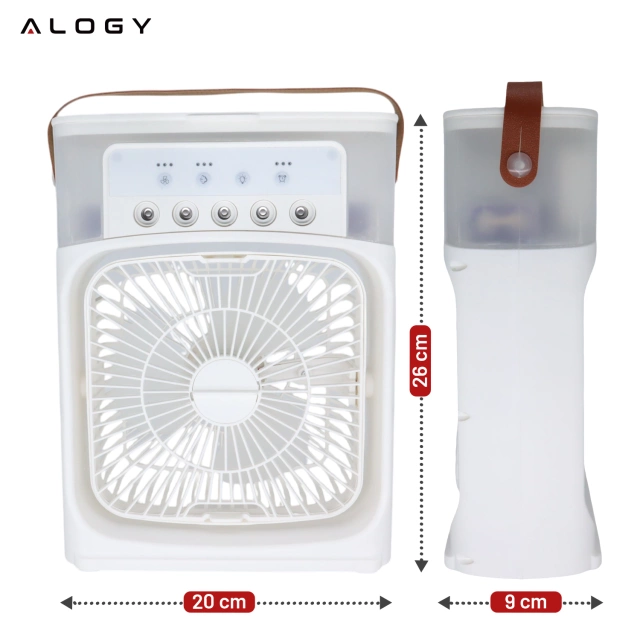 Wentylator Alogy DeskBreeze™ wiatrak biurkowy 3w1 stojący mały cyrkulator z nawilżaczem powietrza timerem i podświetleniem LED 4800mAh USB-C