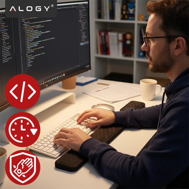 Podkładka pod Nadgarstki z Pianką Memory Foam, Ergonomiczny Zestaw do Klawiatury i Myszki, Antypoślizgowa i Oddychająca, Alogy ErgoSupport™ – Czarna