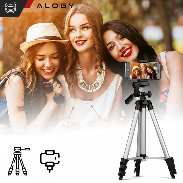 Alogy Statyw tripod lekki z pilotem i torbą do smartfona na aparat 105cm
