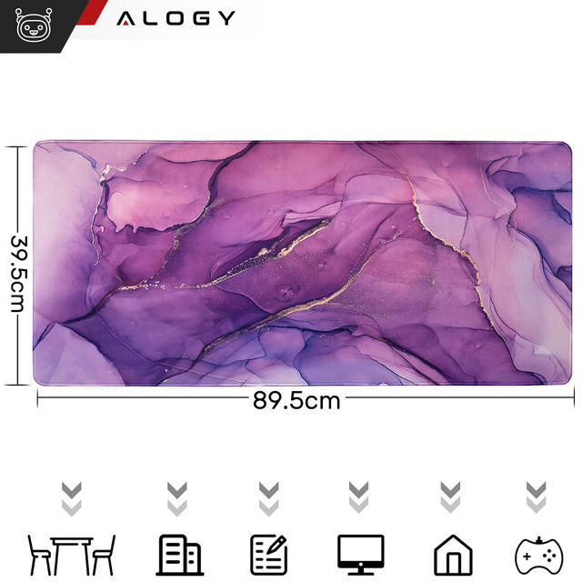 Alogy Podkładka na biurko pod myszkę mysz klawiaturę Mata ochronna antypoślizgowa gamingowa XXL 90x40 Marmur fioletowa