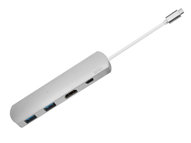 Adapter hub WiWU T3+ 4w1 USB-C - 2x USB HDMI 4K Typ C srebrny