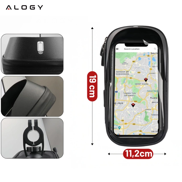 Alogy Etui torba wodoodporna rowerowa sakwa na rower na telefon 6.4 cali uchwyt na kierownicę 0.5L czarna