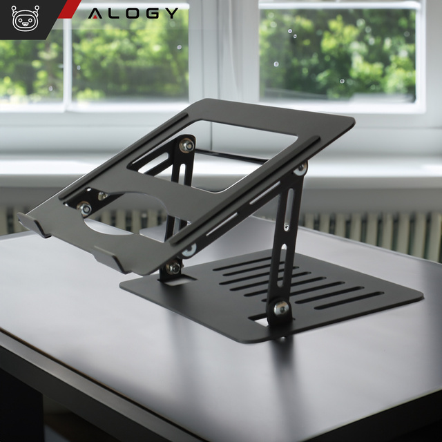 Alogy Uchwyt na laptop Macbook tablet 17" stojak podstawka składany regulowany aluminiowy na biurko 25 x 21.5cm Grafitowy