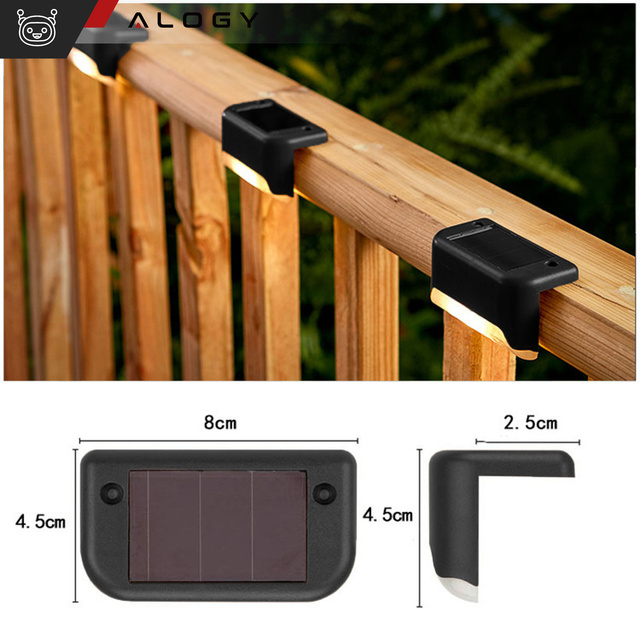 4x Lampa solarna ogrodowa LED na taras balkon schody balustradę z czujnikiem zmierzchu akumulator AAA zestaw 4 lampek