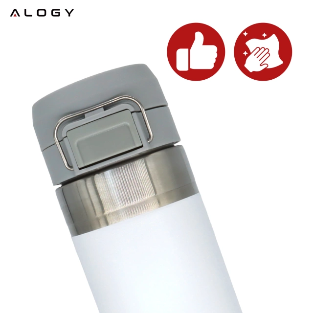 Kubek termiczny Termos Alogy ThermoGo™ 800ml Stalowy Szczelny Pakowny Podróżny do Kawy i Herbaty Sportowy Długo Trzymający Ciepło do Auta i Plecaka Biały