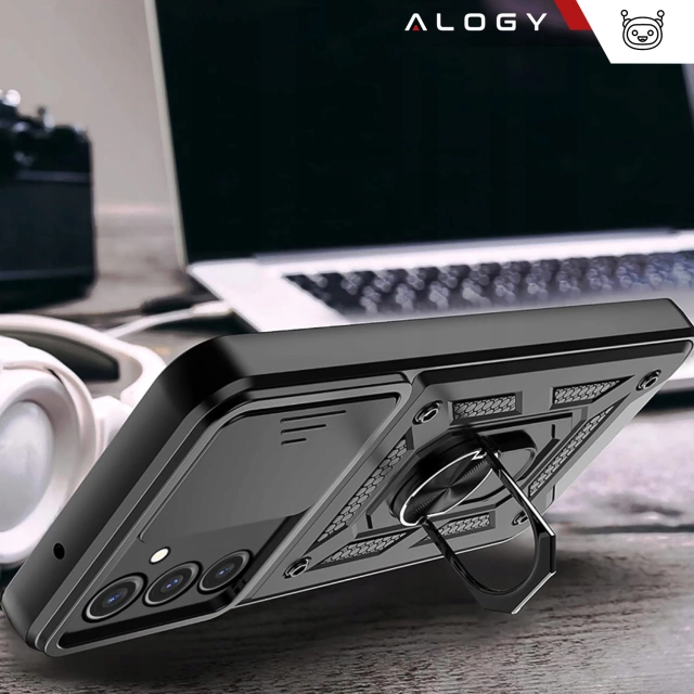Etui do Samsung Galaxy S25+ Plus pancerne Slide Case Ring obudowa ochrona aparatu Camshield Alogy czarne
