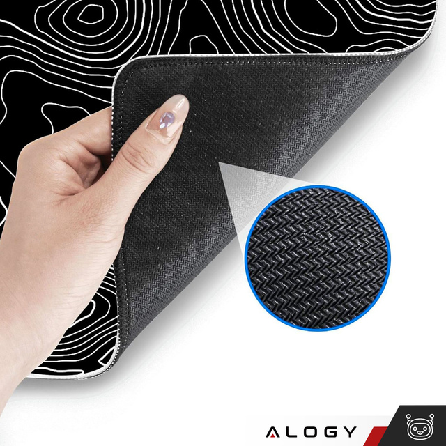 Alogy Podkładka na biurko pod myszkę mysz klawiaturę Mata ochronna antypoślizgowa gamingowa XL 80x40 cm Czarna Line Texture