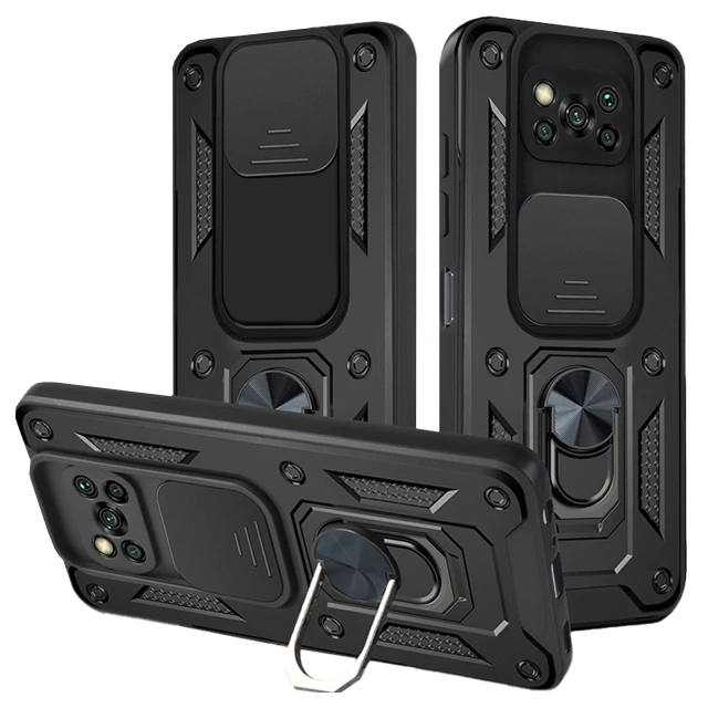 Alogy Etui na telefon obudowa z osłoną aparatu Camshield Stand Ring do Poco X3 Pro / NFC czarne
