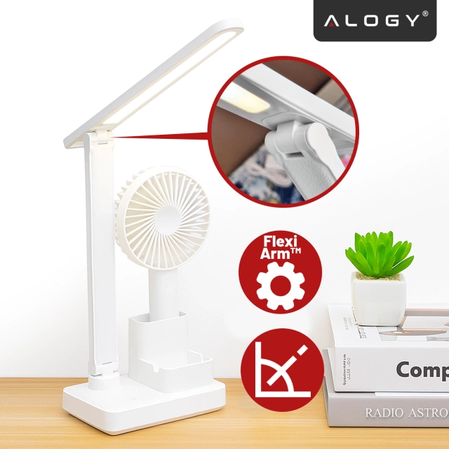 Lampka biurkowa nocna LED – akumulator 2400 mAh, organizer na długopisy i telefon, regulowane światło, idealna na biurko i do nauki – Alogy Light&Organize™ Biała
