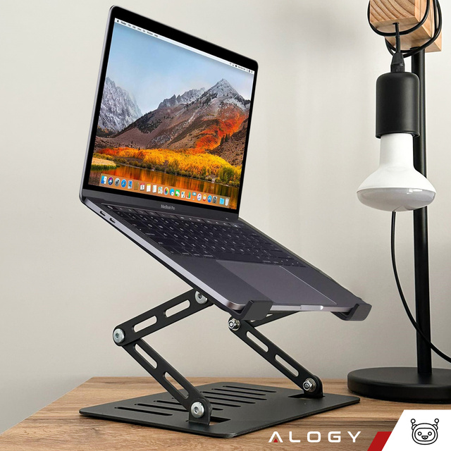 Alogy Uchwyt na laptop Macbook tablet 17" stojak podstawka składany regulowany aluminiowy na biurko 25 x 21.5cm Grafitowy