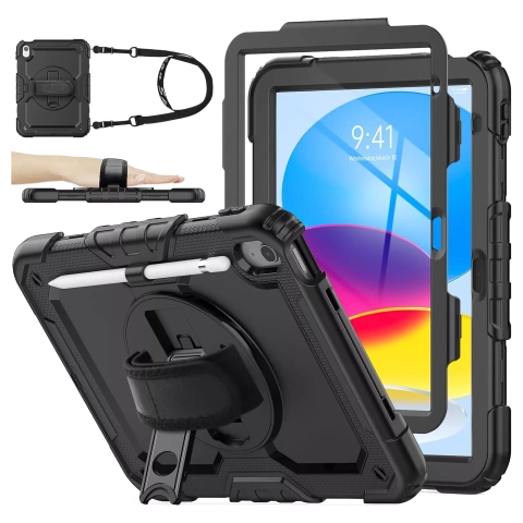 Etui ochronne Alogy Pirate Armor stojak pasek case obudowa do Apple iPad (10 Gen.) 2022 10.9" / iPad 11 A16 (11. Gen.) 2025 Czarne