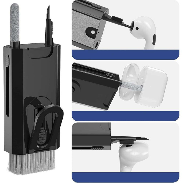 Alogy Czyścik wielofunkcyjny Zestaw do czyszczenia ekranu klawiatury Cleaner Set 8w1 do telefonów laptopów komputerów Czarny