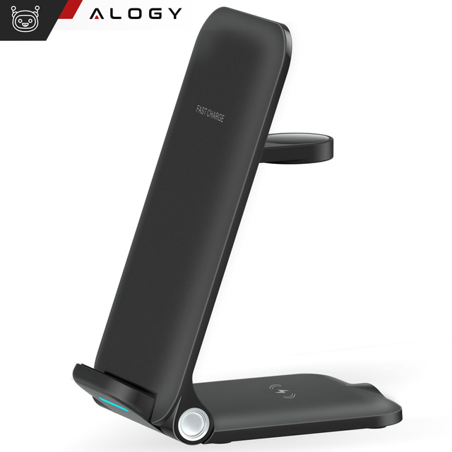 Alogy Ładowarka indukcyjna 3w1 do telefonu Apple iPhone, Airpods, Watch 15W +3W Czarna