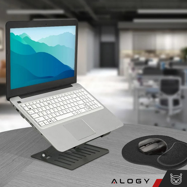 Alogy Uchwyt na laptop Macbook tablet 17" stojak podstawka składany regulowany aluminiowy na biurko 25 x 21.5cm Grafitowy
