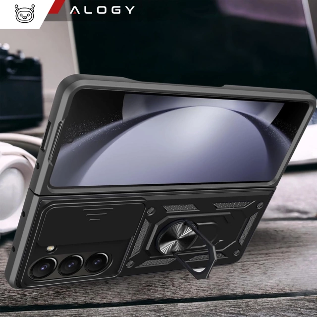 Etui do Samsung Galaxy Z Fold 6 pancerne Slide Case Stand Ring obudowa ochrona aparatu Camshield Alogy czarne