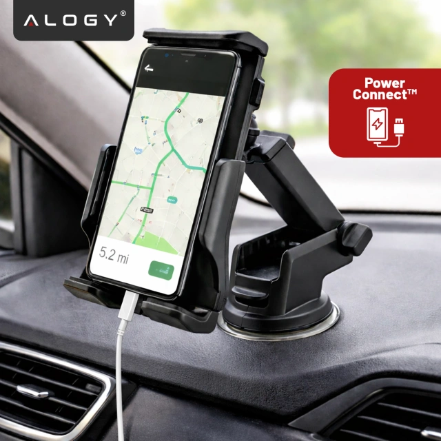 Uchwyt samochodowy na telefon i tablet – 2w1, mocny i stabilny, regulowany 4.7–11”, montaż na szybę i kokpit, pełna regulacja – Alogy DriveMount™ Premium Czarny