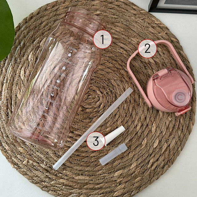 Alogy Butelka ze słomką Time Marker Water Bottle with Straw with Handle 1500ml