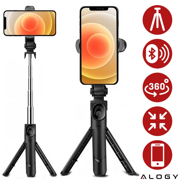 Selfie stick Alogy Tripod Stand Uchwyt ze statywem na telefon z pilotem Bluetooth Czarny