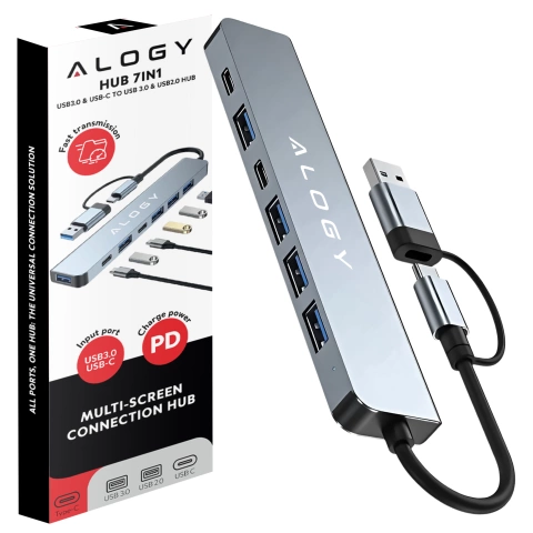 Alogy Adapter HUB 7w1 przejściówka USB-C / USB do USB 3.0 4x USB 2.0 2x USB-C 2.0