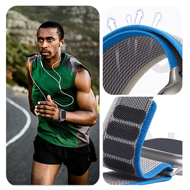 Alogy Pasek nylonowy Sport Strap na rzep do Apple Watch 1/2/3/4/5/6/7/8/SE (38/40/41mm) Niebiesko-szary