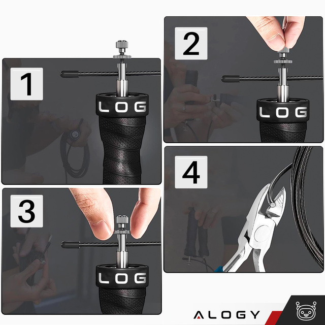 Alogy Sport Skakanka bokserska regulowana Crossfit Fitness z wymiennymi linkami łożyska wygodna szybka Czarna