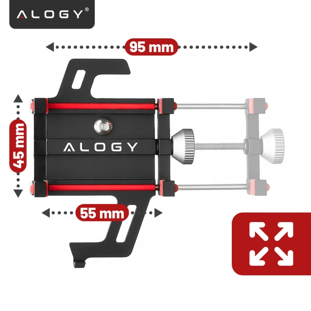 Alogy Uchwyt rowerowy Bike Phone Holder do telefonu 55-95mm na kierownicę na rower hulajnogę motor Czarny
