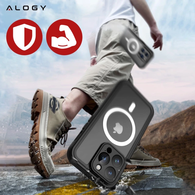 Alogy Etui do Apple iPhone 15 Pro Pancerne 360 case do Mag Safe wodoodporne Armor IP68 czarne