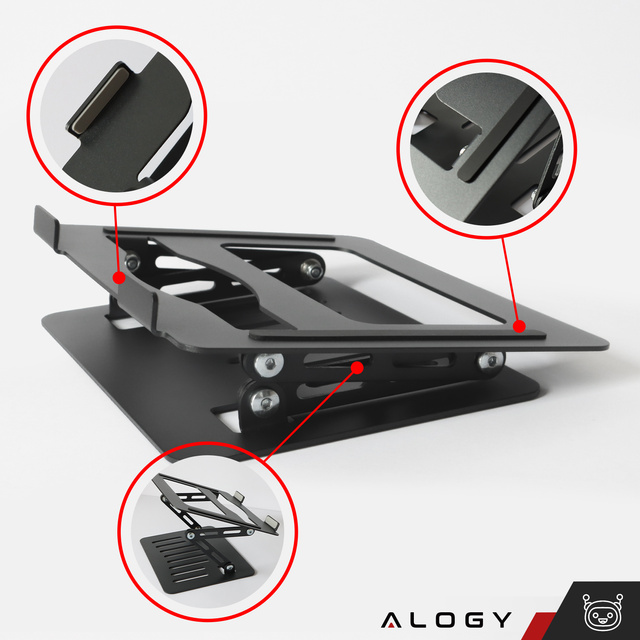 Alogy Uchwyt na laptop Macbook tablet 17" stojak podstawka składany regulowany aluminiowy na biurko 25 x 21.5cm Grafitowy