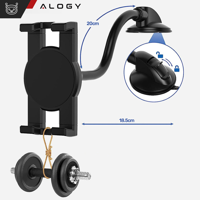 Alogy Uchwyt do samochodu auta Car Holder z długim ramieniem na telefon/ tablet 4-13 cali
