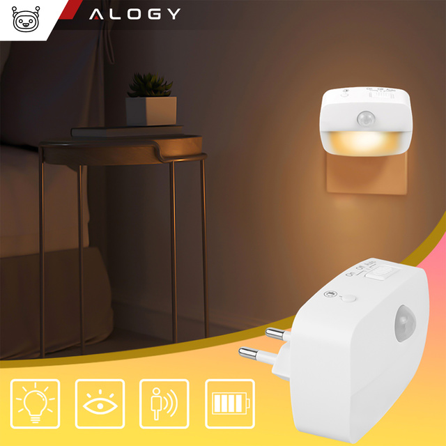 2x Alogy Lampka nocna z czujnikiem ruchu LED Night Light 3 barwy światła do gniazdka EU Biała