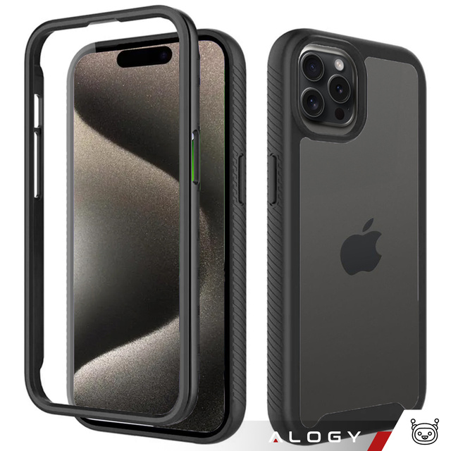 Etui pancerne czarne do Apple iPhone 15 Pro Max Alogy Defense360 Pro  + folia hydrożelowa