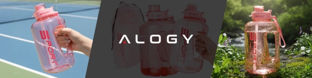 Duża Butelka Motywacyjna na Wodę 1.7L Bidon Sportowy z Miarką, Uchwytem i Pokrywką 2w1 (Dzióbek + Słomka), Wygodna i Szczelna, Alogy Sport 1700ml – Różowa